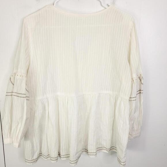 Gap Top Womens Size M Embroidered Tunic Cottagecore V Neck Boho White Peplum - Picture 10 of 10